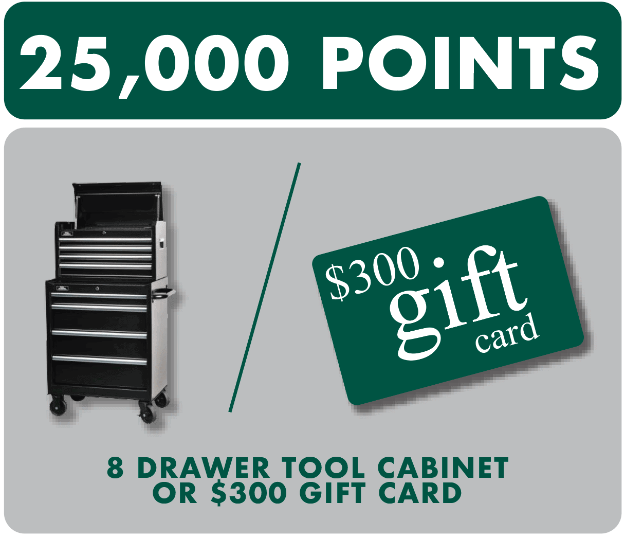 gift card prize $300 gift card or tool cabinet prize